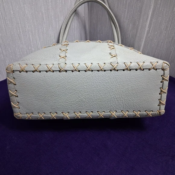 Berge Italian Leather Bag Tote Shouler Powder Blue - Picture 7 of 17
